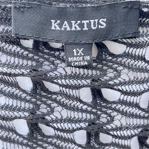 Kaktus 2 Tops Crochet Mesh Open Knit Black & White Open Front Tie Women 1X Boho - Picture 6 of 14